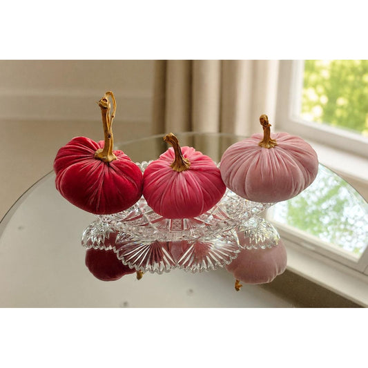 SET 3 X-SMALL Candy Pale Blush Fuchsia Pink Silk Velvet Pumpkins, Cozy Home Decor, Luxury Seasonal Autumn Decorations