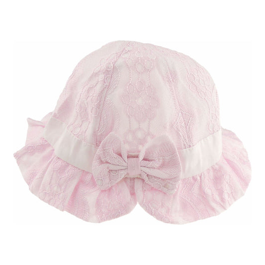 Glamour Girlz Baby Girls Lace Covered Bow Trim Bucket Sun Cap Hat 0-6 Months