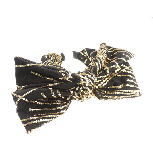 Ladies Sparkly Sequin Evening Party Big Full Bow Covered Headband Alice Band (White)