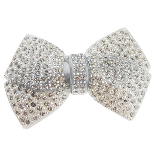 Ladies Women Girls Thick Curly Long Hair Large Big Crystal Sparkly Diamante Rhinestone Gems Bridal Wedding Party Styling Claw Accessories Grey Bow Spring Clip Hair Barrette (Small Bow)