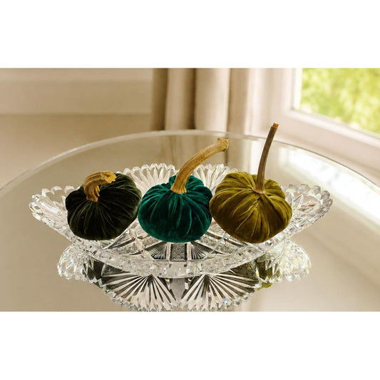 Set of 3 MINI Dark Harvest Greens Olive Emerald Silk Velvet Pumpkins, Autumn Table Decor, Cozy Home Styling, Thanksgiving, Best Selling Item
