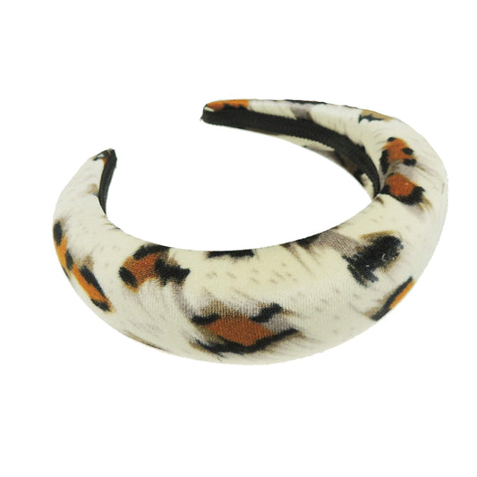 Womens Puffy Occasion Wedding Bridal Party Birthday Christmas Evening Wide 4cm Thick High Bump Padded Velvet Velour Hair Hairband Accessories Headband Alice Band (Leopard)