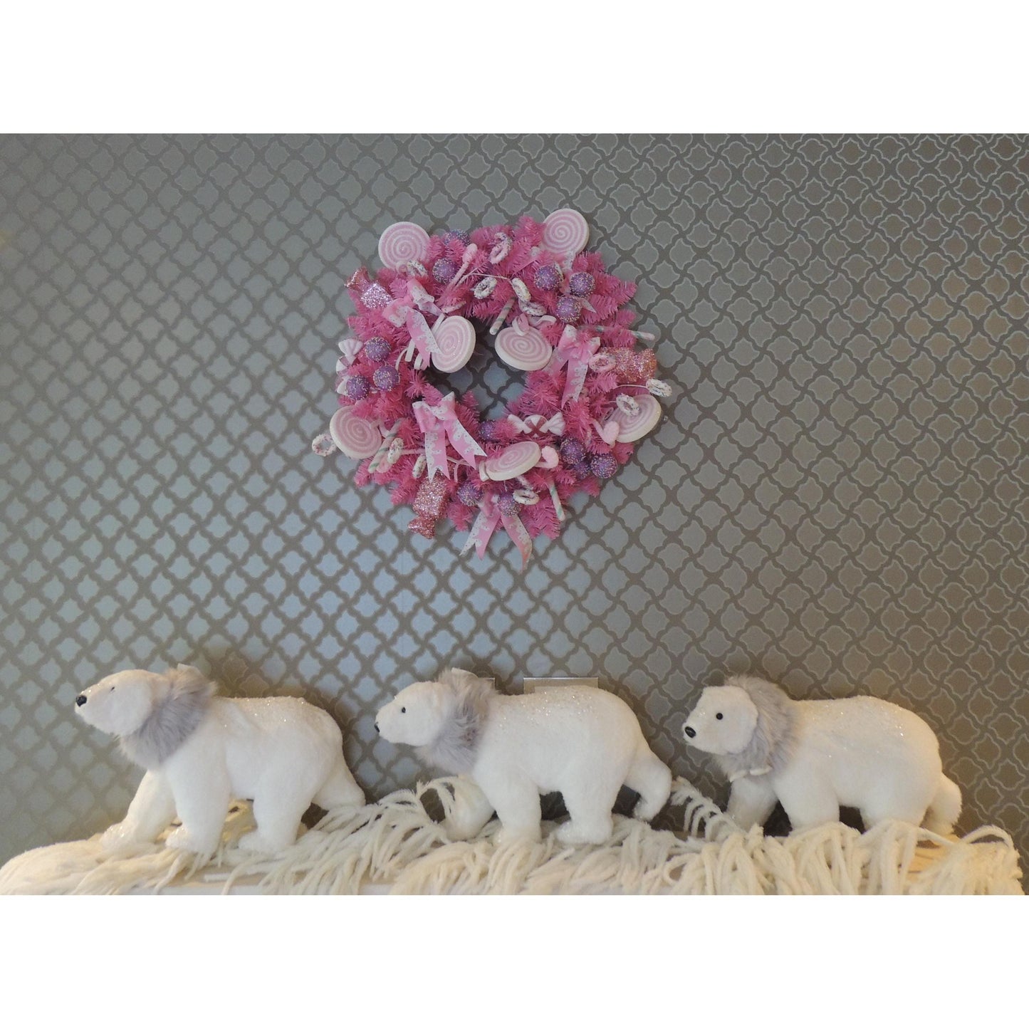 Luxury Candy Shop Pink Pastel Sweets Christmas Wreath Front Door Luxury Home Decorations Xmas Winter Mantle Decor Holiday Wreath Advent Swag