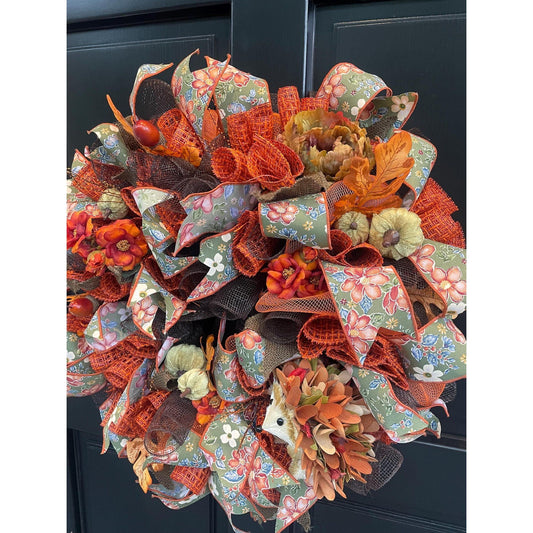 Luxury Hedgehog Autumn Wreath | Woodland Harvest Front Door Wreath | 50cm (20")