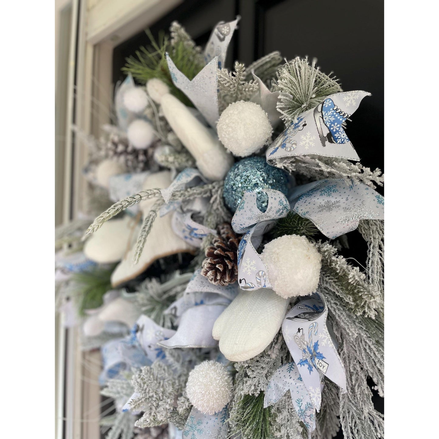 XL White Flocked Christmas Wreath Ice Skating Front Door Elegant Home Decor Decoration Glam Winter Swag Designer Unique Gift Luxury Holiday