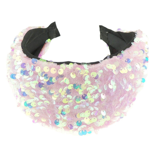 Womens Girls Evening Sparkly Sequin Knot Twist Twisted Turban Wide Thick Formal Boho Vintage Headband Alice Band Hair Accessories Hairband Christmas Wedding Bridesmaid Party (White AB)