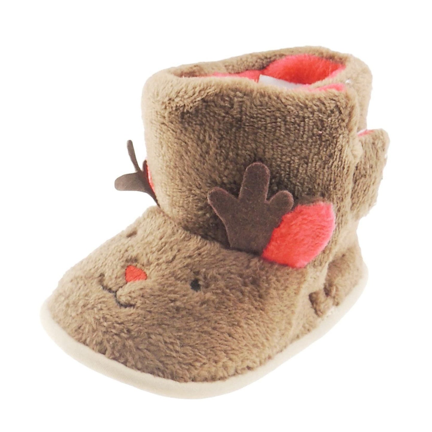 Cute Baby Boys Girls Infant Newborn Babies Kids Crib Pram Winter Fleece Warm Booties Slippers Festive 1st First Christmas Xmas Reindeer Boot White Brown