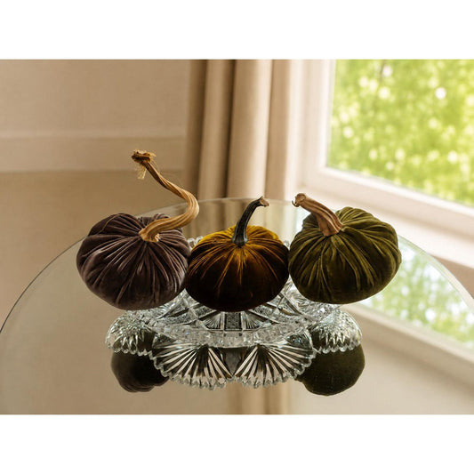 SET 3 X-SMALL Harvest Fall Silk Velvet Pumpkins, Cozy Home Decor, Autumn Wedding Centerpiece, Thanksgiving, Modern House Decor