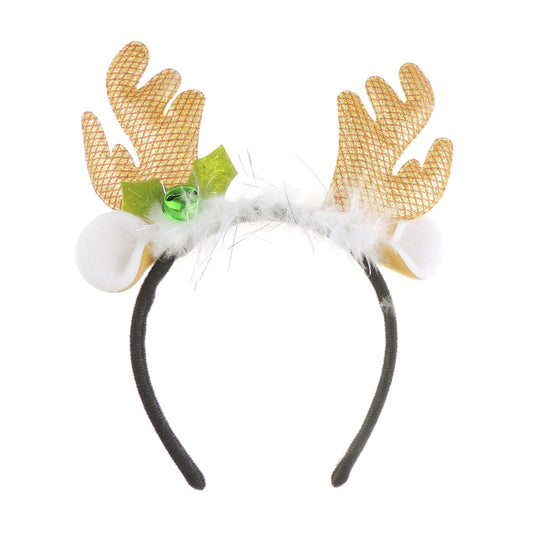 Glamour Girlz Unisex Womens Mens Festive Christmas Nativity Costume Outfit Party Headband Hair Hoop Alice Band Hairband Deeley Springs Bopper Plush Deer Antler Ears Reindeer Metallic Glitter