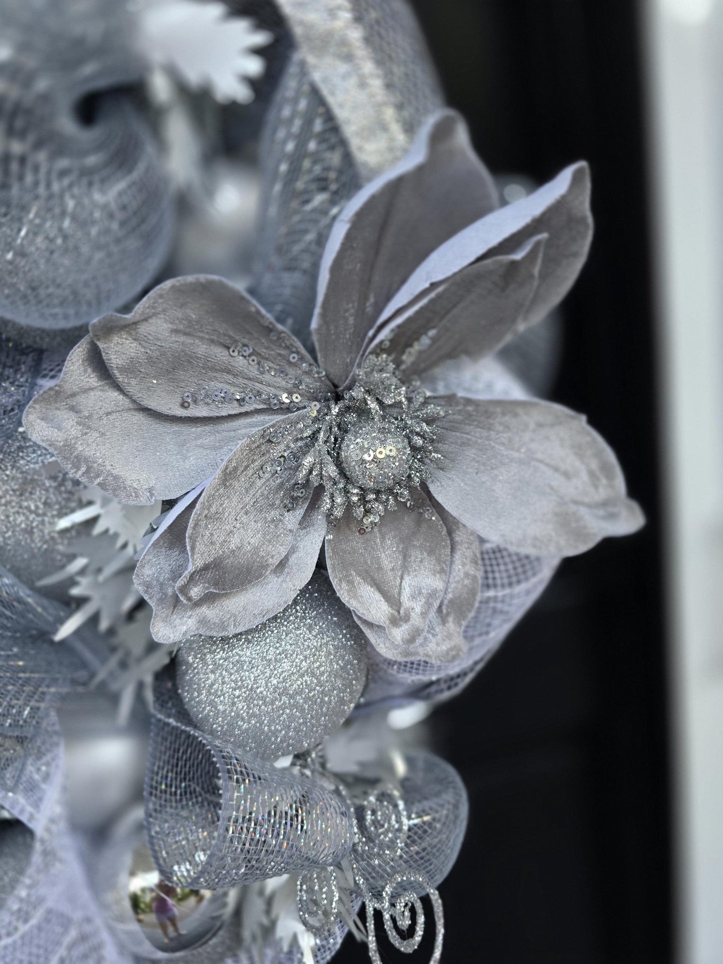 Luxury Silver Christmas Wreath | Glam Metallic Front Door Wreath | 50cm (20")