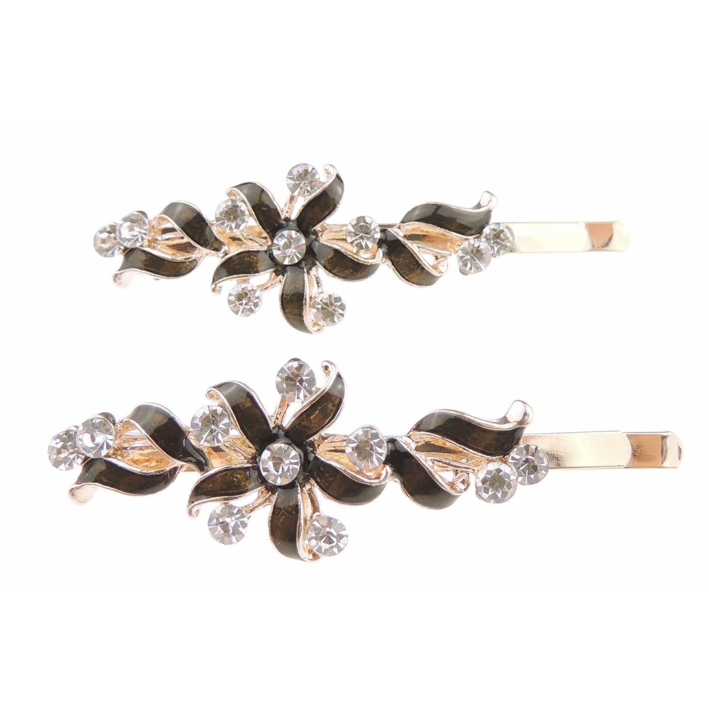 Womens Girls Sparkly Bow Rhinestone Jeweled Crystal Diamante Party Birthday Christmas Bridal Wedding Accessories Slides Hairpin Hair Clips Grips Bobby Pins Set of 2 Swirly Enamel Pinwheel Flower