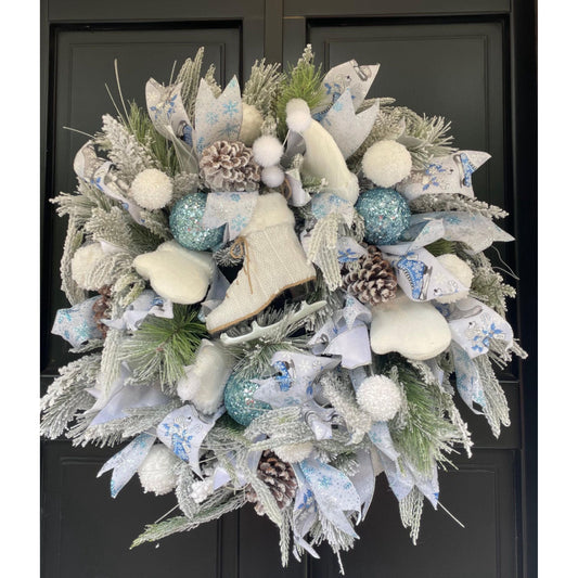 Luxury Winter Wonderland Christmas Wreath | Ice Blue Snow Flocked Wreath | 60cm (24")