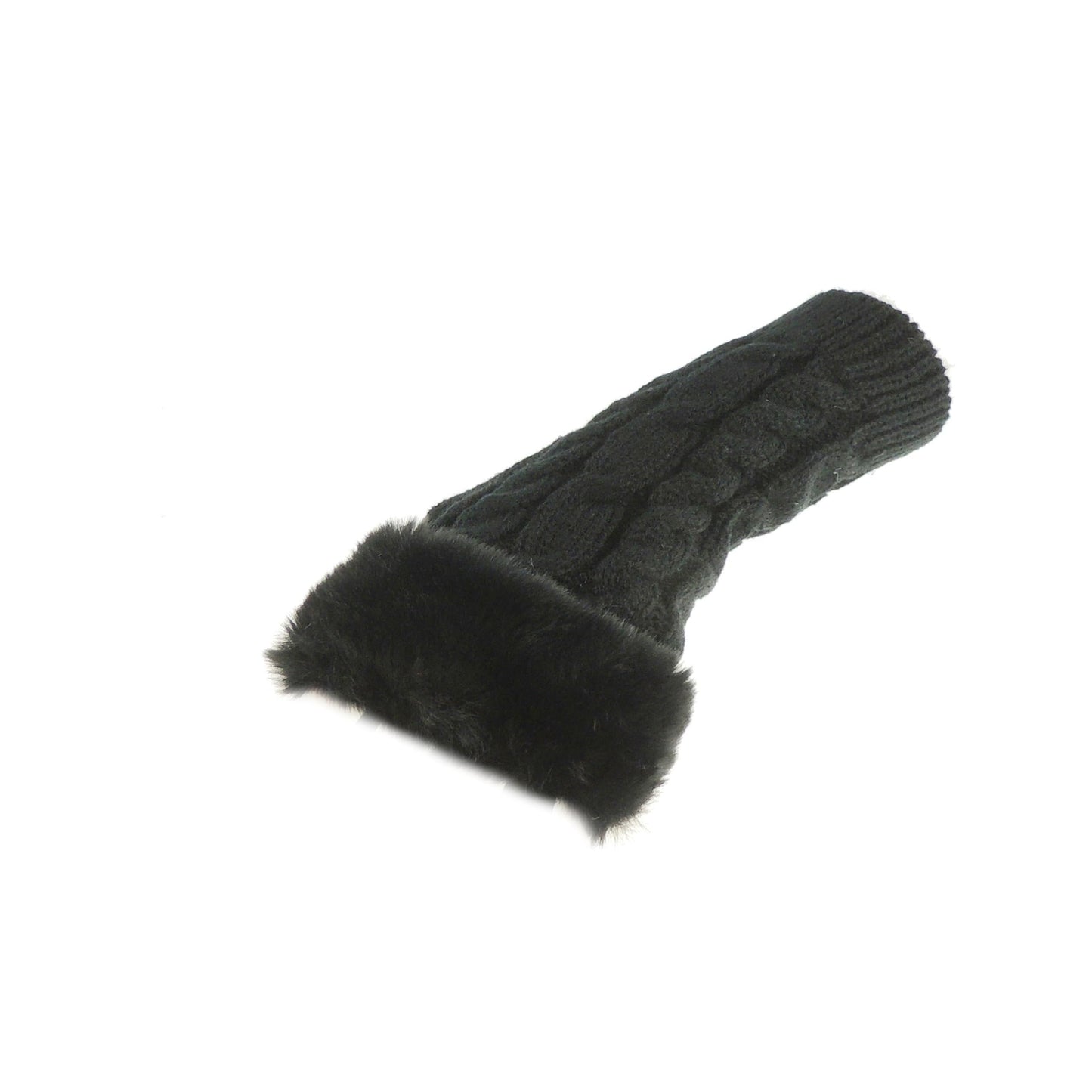 Glamour Girlz Womens Girls Faux Fur Cable Knitted Knit Thermal Fleece Warm Winter Outdoor Hiking Cold Weather Driving Cycling Christmas Birthday Hand Warmers Fingerless Half Gloves Mitts Mittens