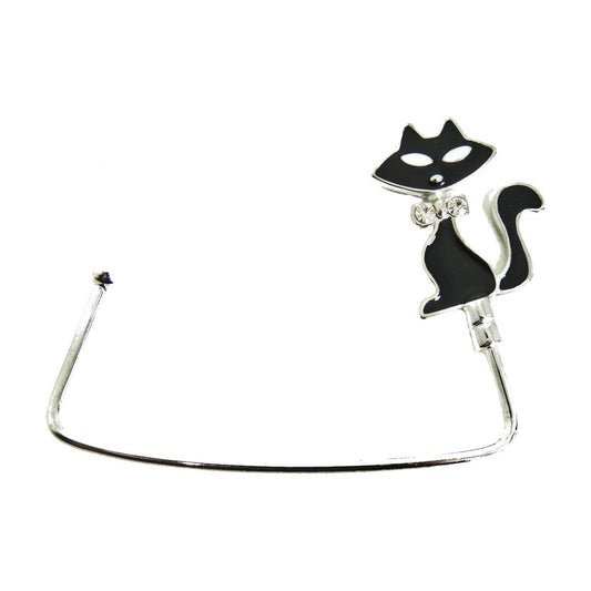 Glamour Girlz Womens Sparkly Crystal Diamante Rhinestone Purse Shoulder Crossbody Tote Bag Handbag Portable Instant Hanging Hanger Hook for Desks Tables Birthday Christmas Gift Black Kitten Cat