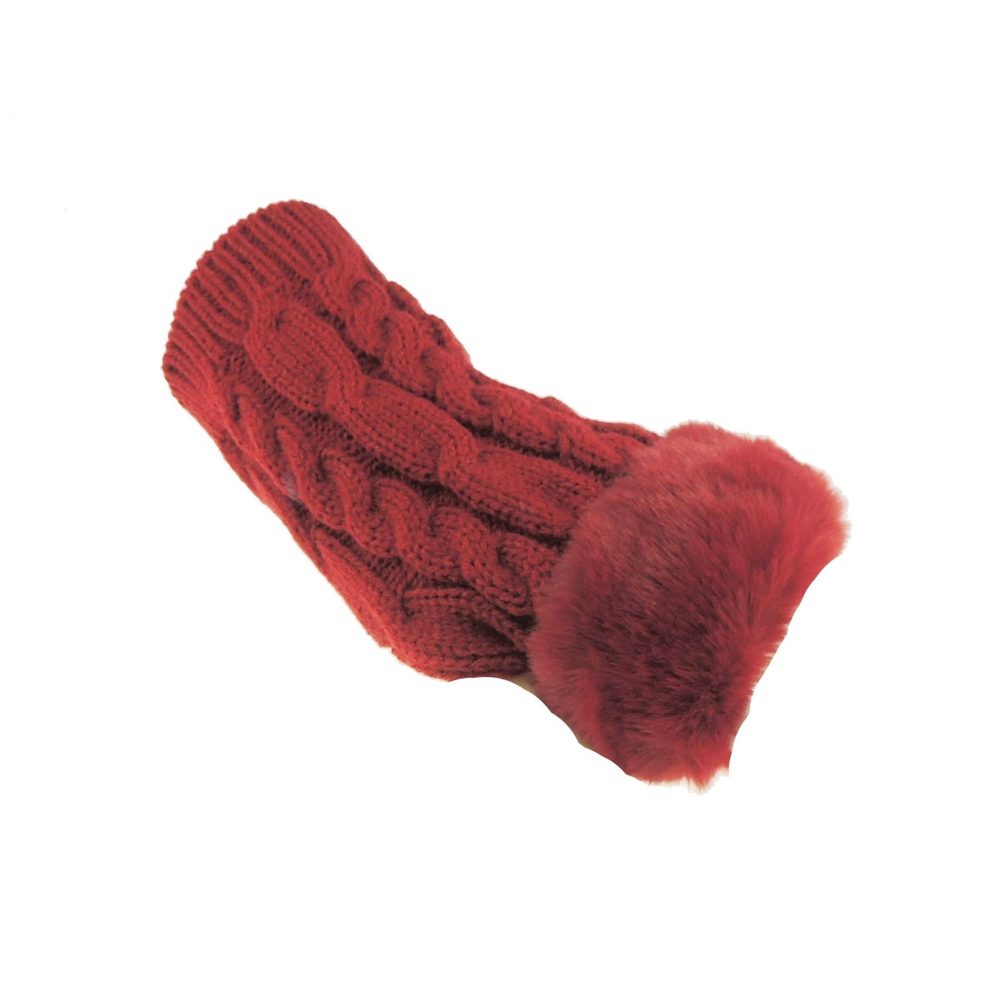 Glamour Girlz Womens Girls Faux Fur Cable Knitted Knit Thermal Fleece Warm Winter Outdoor Hiking Cold Weather Driving Cycling Christmas Birthday Hand Warmers Fingerless Half Gloves Mitts Mittens