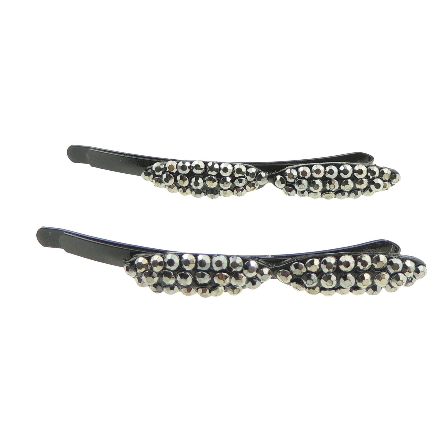 Ladies Evening Crystal Oval Pair Of Hair Grips Bow
