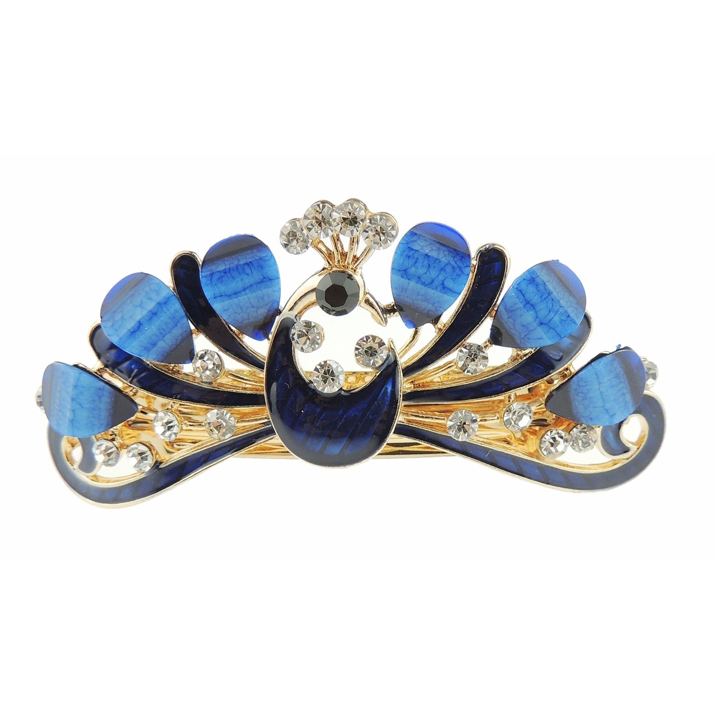 Womens Girls Crystal Rhinestone Diamante Wedding Birthday Party Evening Ponytail Fine Medium Hair Accessories Occasion Barrette Hairpin Grip French Spring Clip Metal Enamel Peacock Bird Feathers