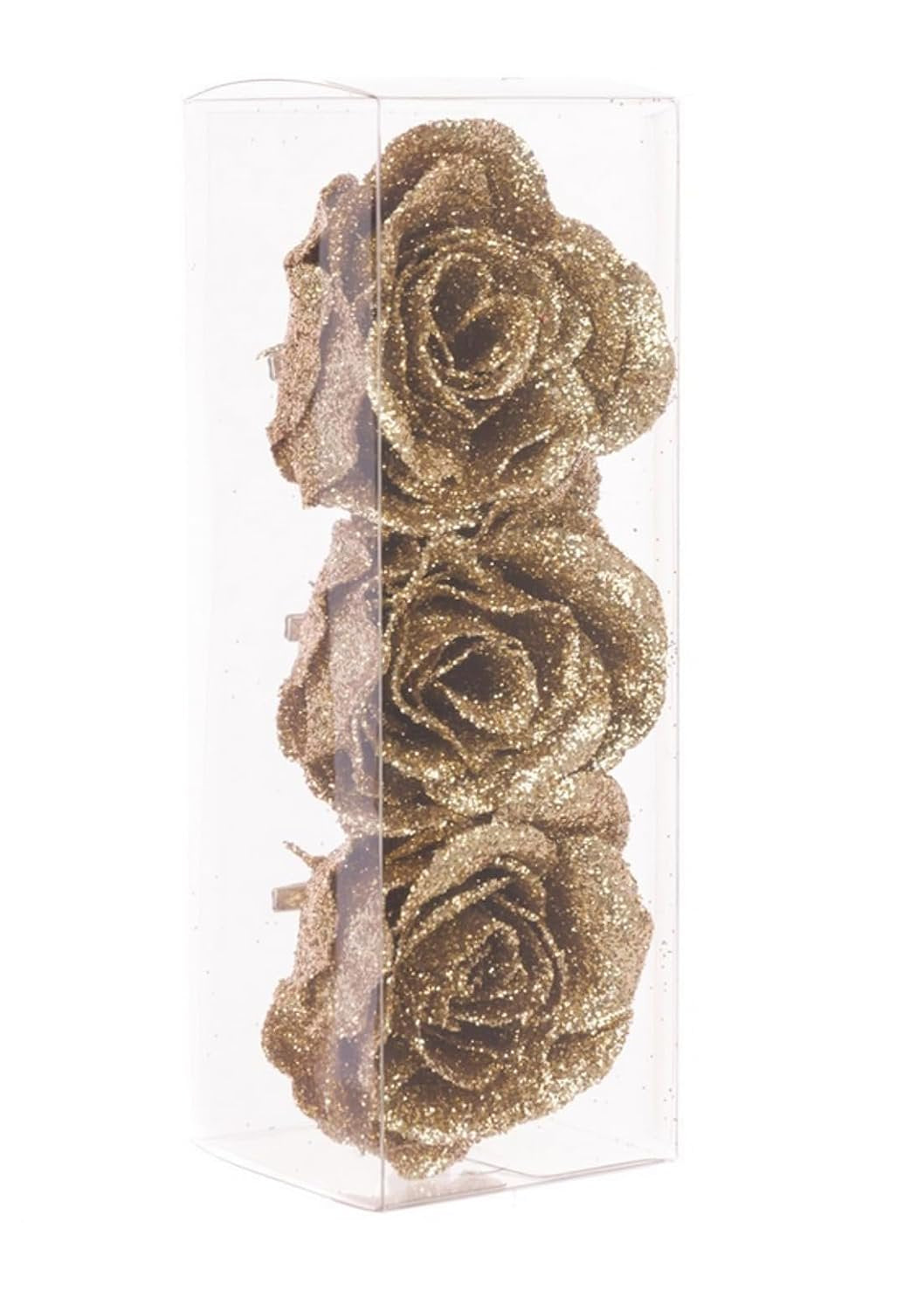 Set of 3 Sparkly Glitter Gold Rose Flower Clip Christmas Tree Floral Pick Ornament Xmas Decor Garland Wreath Decoration