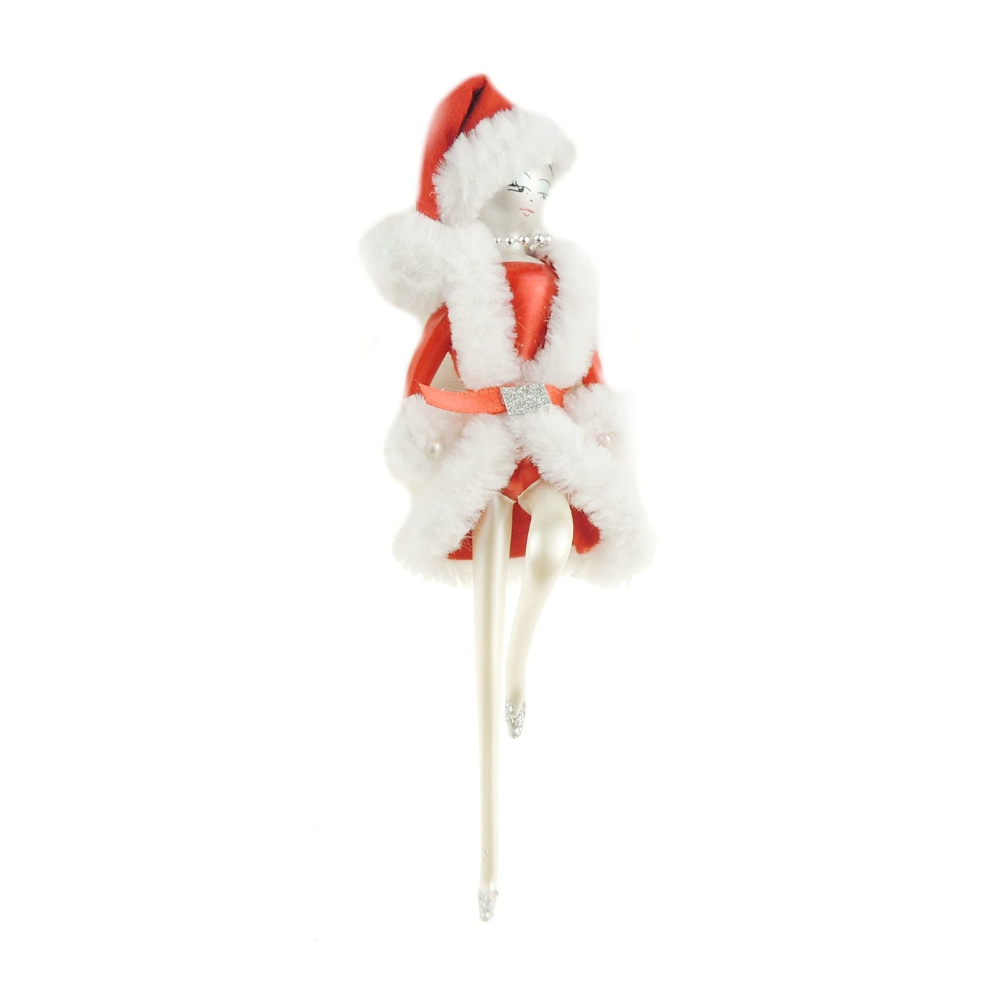 Italian Large Hand Blown Glass Keepsake Christmas Tree Ornament Bauble Red Lady Fairy Santa Dancing Dress