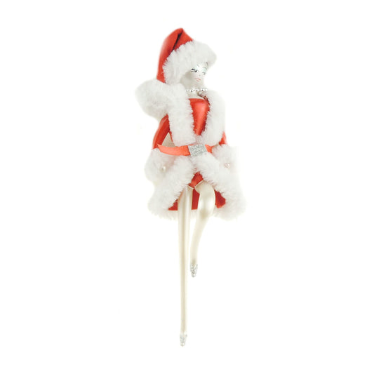 Italian Large Hand Blown Glass Keepsake Christmas Tree Ornament Bauble Red Lady Fairy Santa Dancing Dress