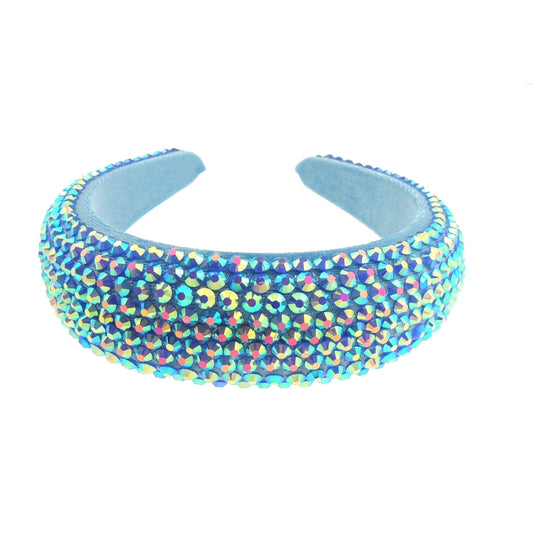 Ladies Wide Bump Padded Crystal Studded Evening Bridal Party Formal Headband (Silver)