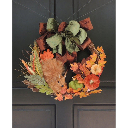 Luxury Woodland Squirrel Autumn Wreath | Velvet Pumpkin Fall Door Decor | 40cm (16")