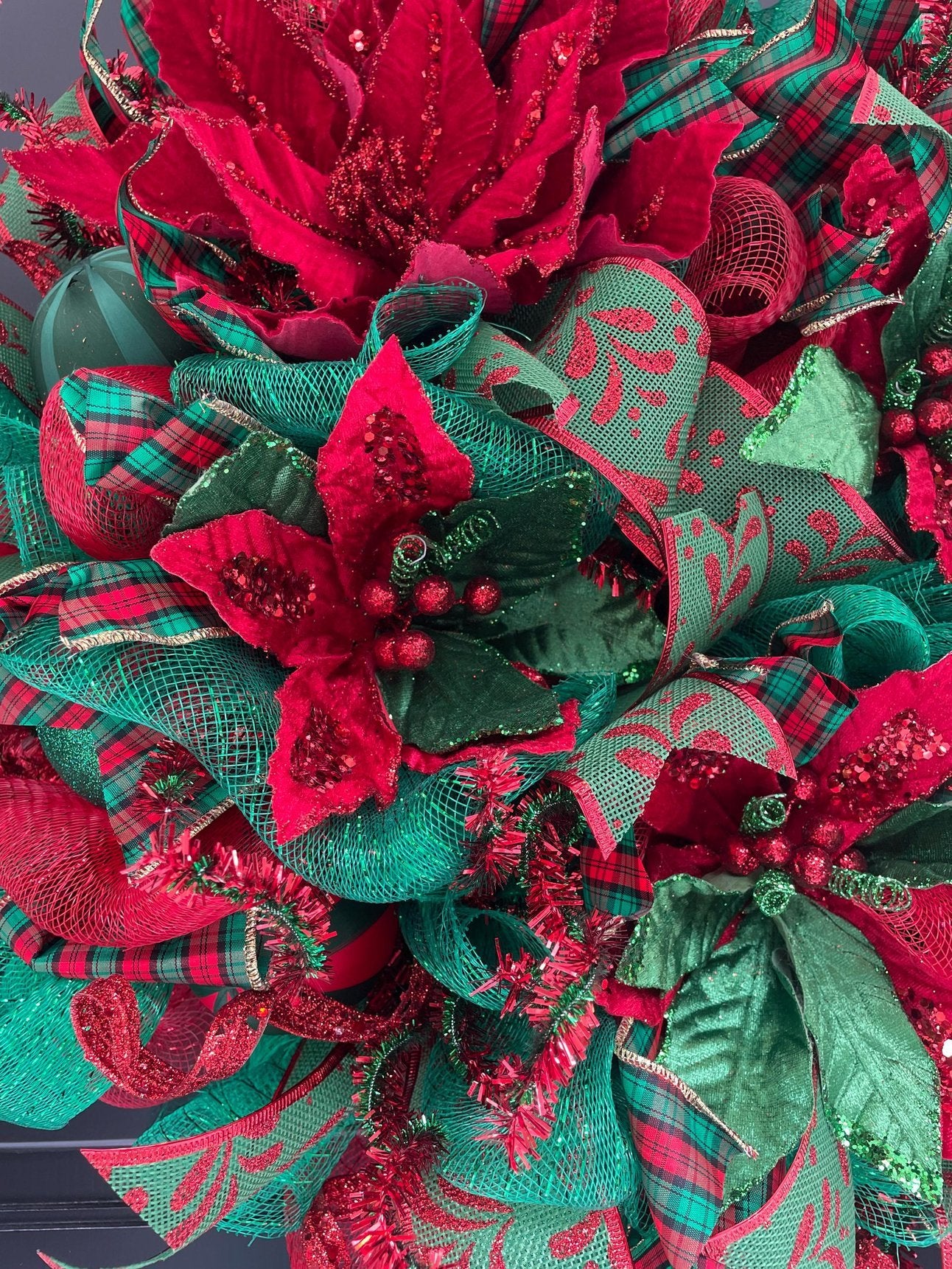 Luxury Red & Green Poinsettia Christmas Wreath | Traditional Front Door Decor | 50cm (20")