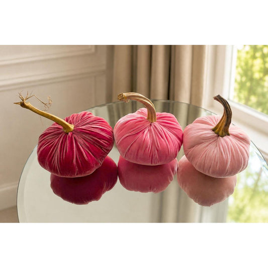 SET 3 X-SMALL Candy Pale Blush Fuchsia Pink Silk Velvet Pumpkins, Cozy Home Decor, Wedding, Thanksgiving Bowl Fillers, Seasonal Modern Decor
