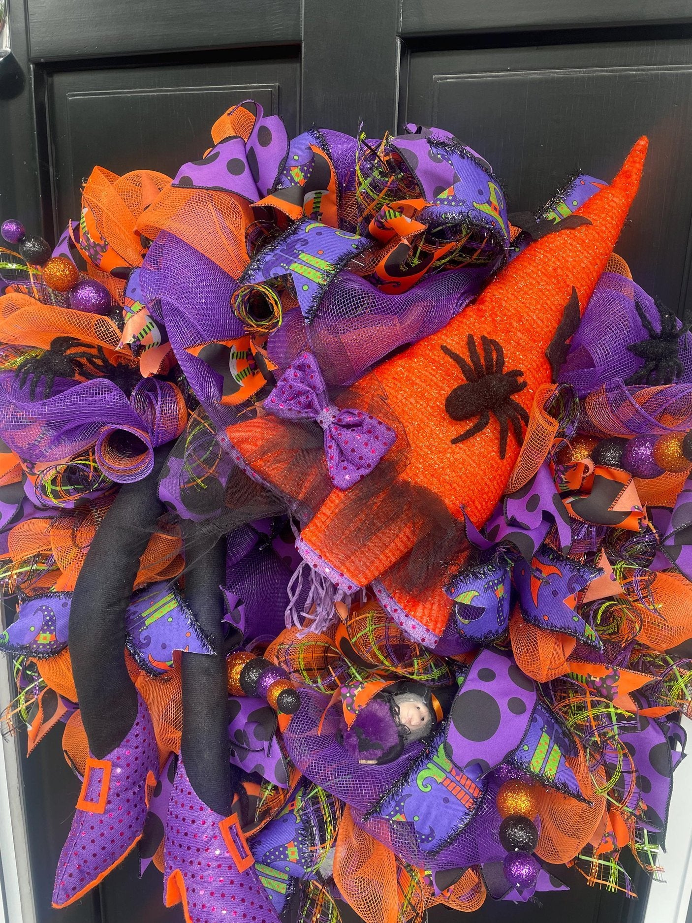 Large Witch Halloween Wreath | Purple & Orange Front Door Decor | 70cm (27.5")
