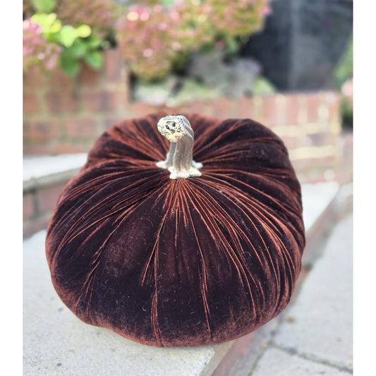 LARGE Silk Velvet Pumpkin, Rustic Farmhouse Decor, Wedding Centerpiece,Thanksgiving Table,Hostess Gift Idea Autumn Fall Dark Brown Chocolate