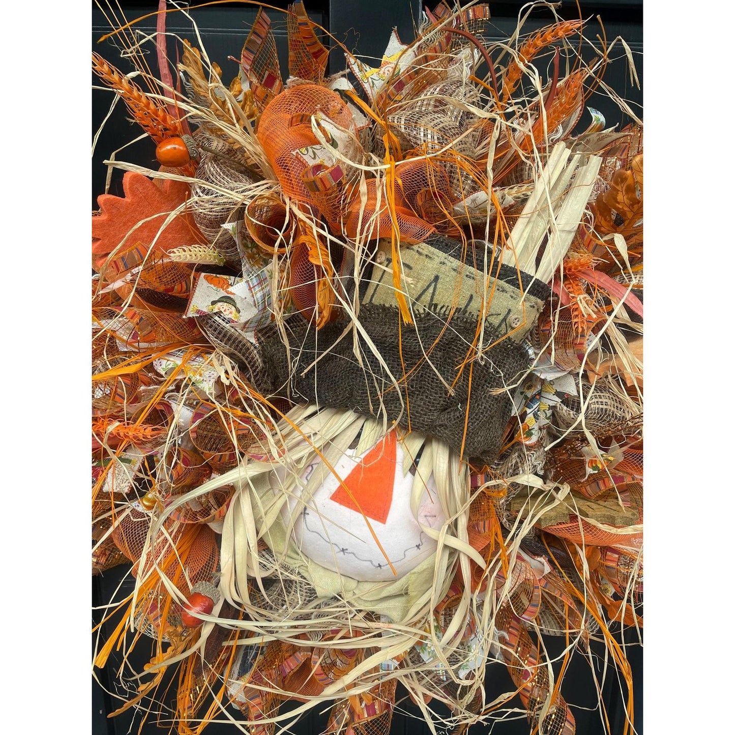 XL Autumn Fall Scarecrow Orange Harvest Front Door Wreath Luxury Rustic Wall Porch Hanger House Home Decor Decoration Thanksgiving Farmhouse