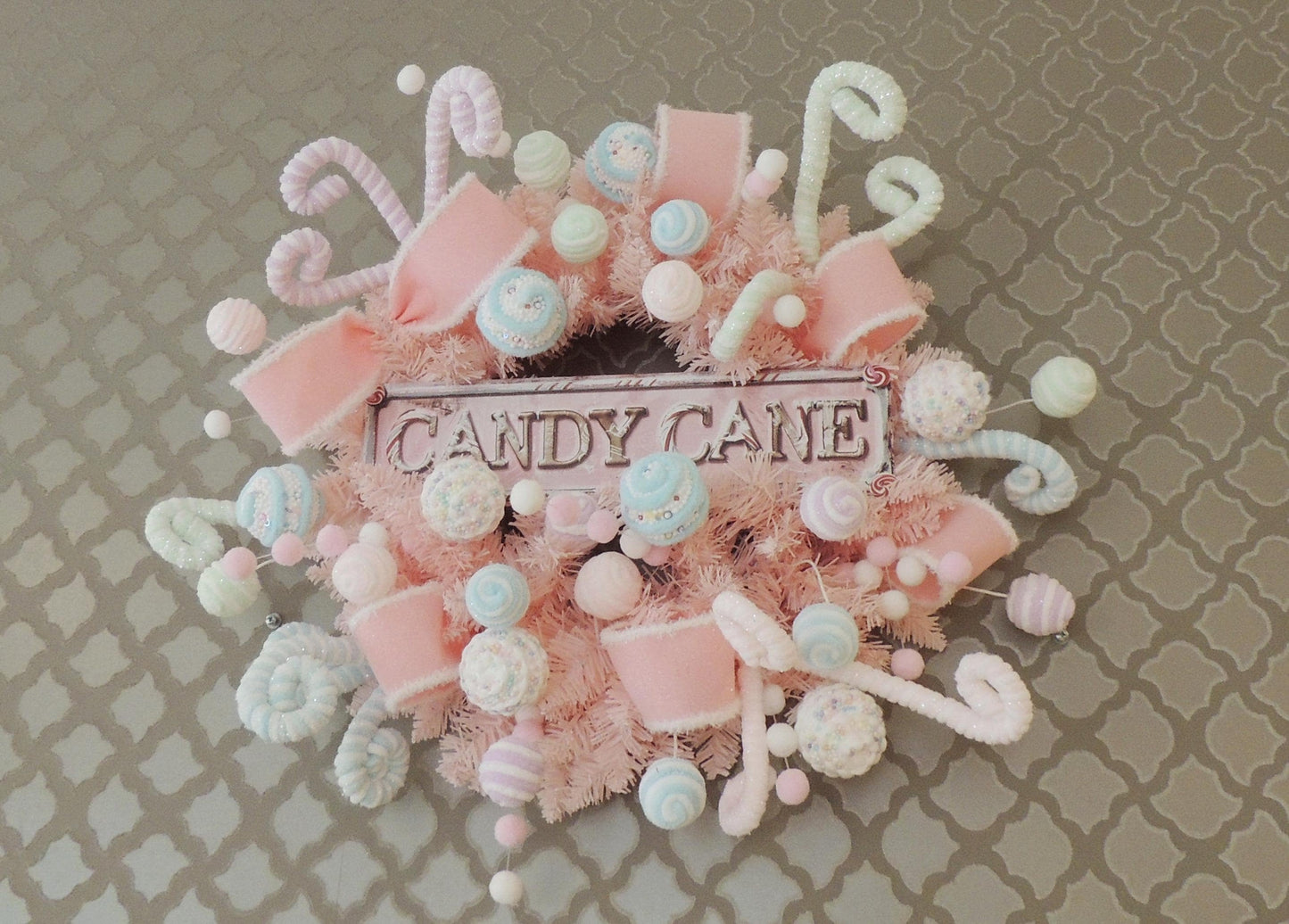 Luxury Pink Candy Shop Christmas Wreath | Pastel Sweet Shop Front Door Wreath | 60cm (24")