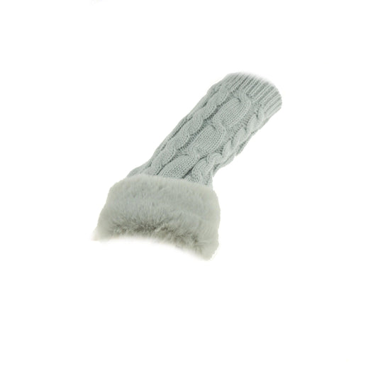 Glamour Girlz Womens Girls Faux Fur Cable Knitted Knit Thermal Fleece Warm Winter Outdoor Hiking Cold Weather Driving Cycling Christmas Birthday Hand Warmers Fingerless Half Gloves Mitts Mittens