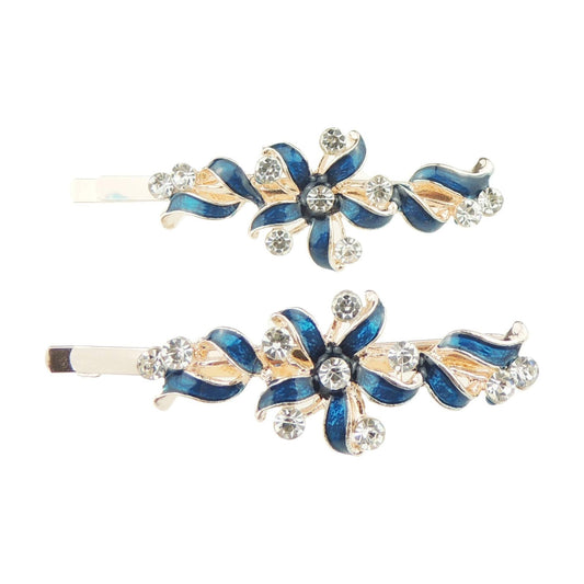 Womens Girls Sparkly Bow Rhinestone Jeweled Crystal Diamante Party Birthday Christmas Bridal Wedding Accessories Slides Hairpin Hair Clips Grips Bobby Pins Set of 2 Swirly Enamel Pinwheel Flower