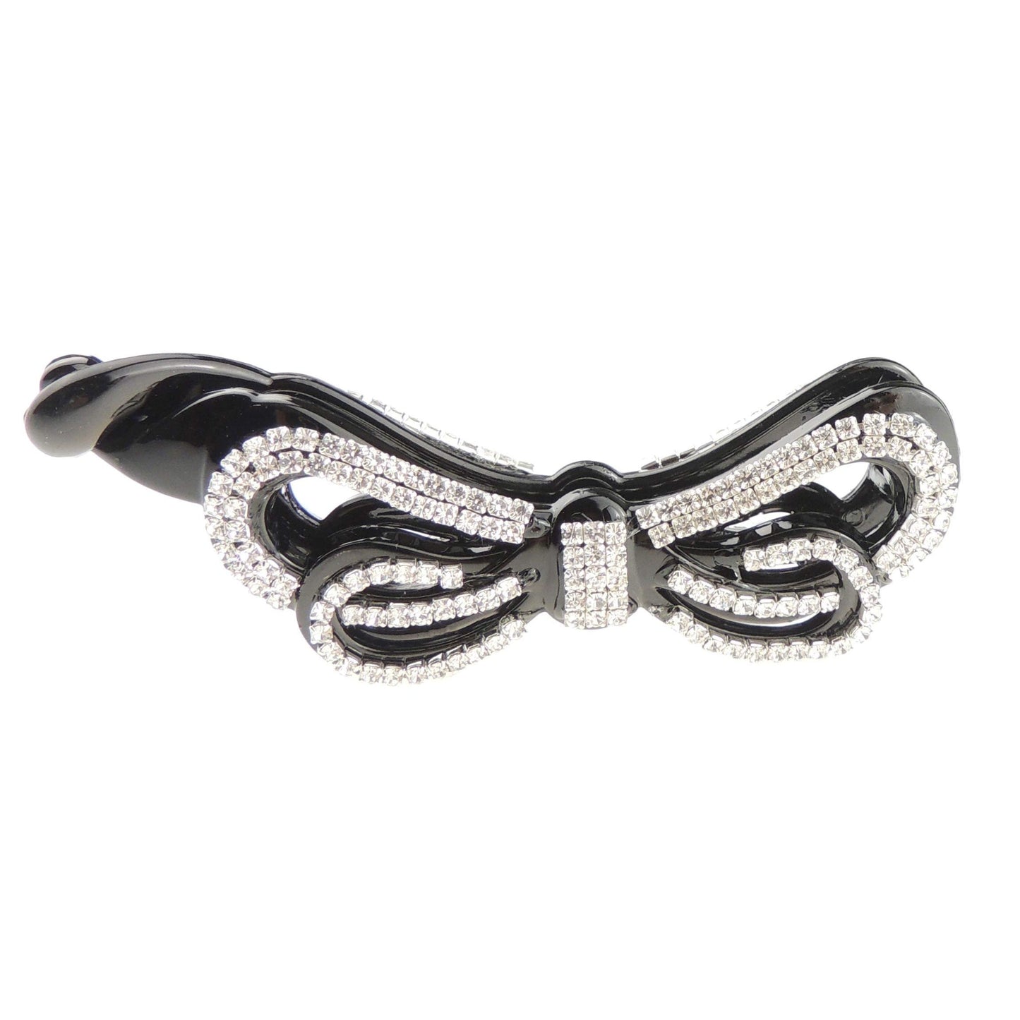 Sparkly Womens Girls Crystal Rhinestone Diamante Bridal Wedding Guest Christmas Party Bridesmaid Birthday Hair Accessories Banana Styling Ponytail Hair Barrette Grip Claw Clamp Long Swirly Bow