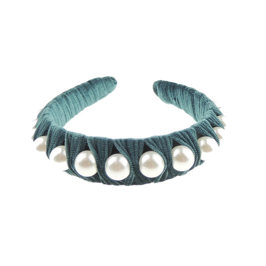 Womens Luxury Velvet Evening Faux Pearl Winter Formal Wide Fabric Headband Alice Band Hair Accessory Hairband Christmas Birthday Wedding Gift Bridesmaid Prom Dance Holiday Pageant Prom