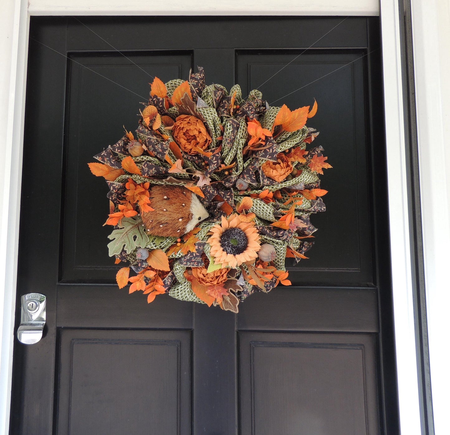 20" Large Autumn Hedgehog Wreath, Fall Woodland Front Door Wreath, 50cm Sunflower Harvest Decor, Rustic Autumn Porch Decoration