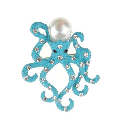 Ladies Sparkly Ocean Wedding Bridal Occasion Faux Pearl Diamante Crystal Animal Sea Octopus Lapel Brooch Badge