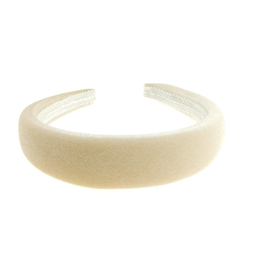 Womens Luxury Slightly Padded Puffy Velvet Flat Winter Evening Wedding Party Birthday Bridal Christmas Birthday Bridesmaid Headband Alice Band Hair Accessories Hairband (Beige Cream, One Size)