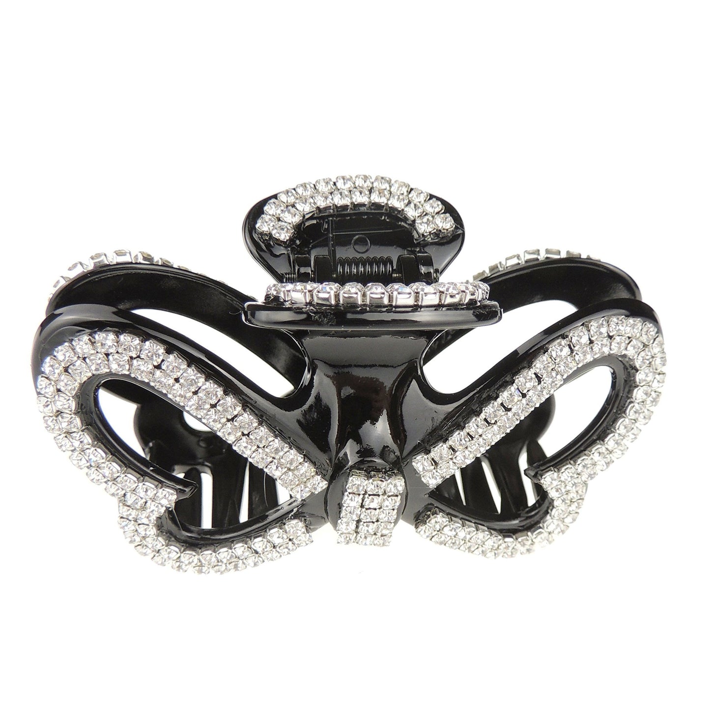 Extra Sparkly Women Girls Crystal Diamante Rhinestone Gems Bridal Wedding Evening Party Styling Fine Thin Hair Accessories Butterfly Claw Jaw Clip Octopus Clamp 9cm Heart Bow (Brown)