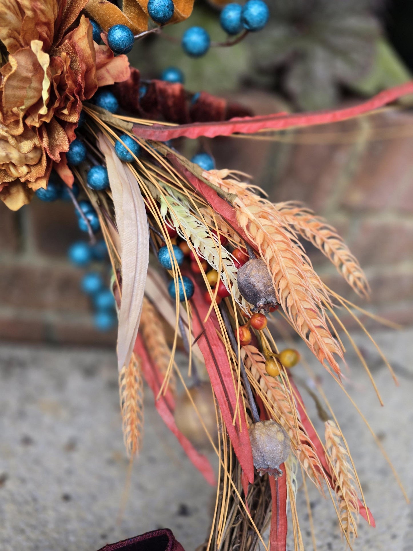 Luxury Teal & Orange Autumn Grapevine Wreath | Harvest & Thanksgiving Decor | 45cm (18")