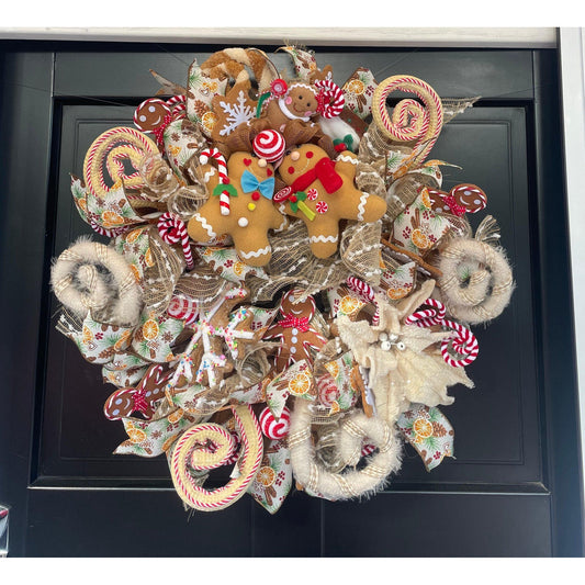 Luxury Gingerbread Christmas Wreath | Candy Cottage Front Door Wreath | 50cm (20")
