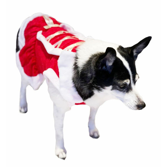 Cute Festive Red Funny Santa Claus Christmas Party Boy Girl SMALL DOG BREED ONLY Puppy Kitten Cat Warm Fleece Costume Clothes Jumper Dress Skirt Walking Coat Hoodie Outfit (M, White Ribbon)