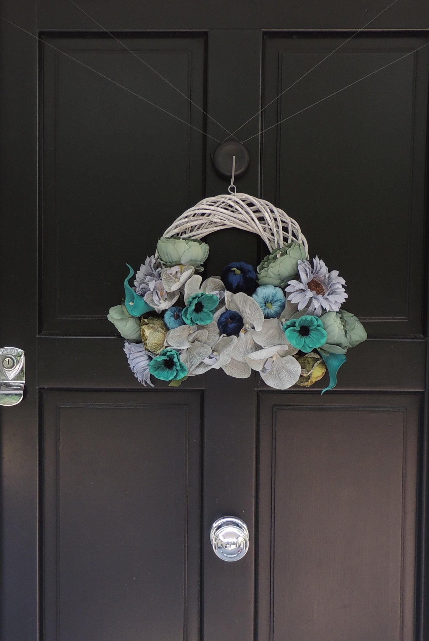 Blue Pumpkin Wreath, Beach House Front Door Wreath, Teal Floral Wreath, Turquoise Wreath, Modern Summer Wreath, Luxury Door Decor,Lake House