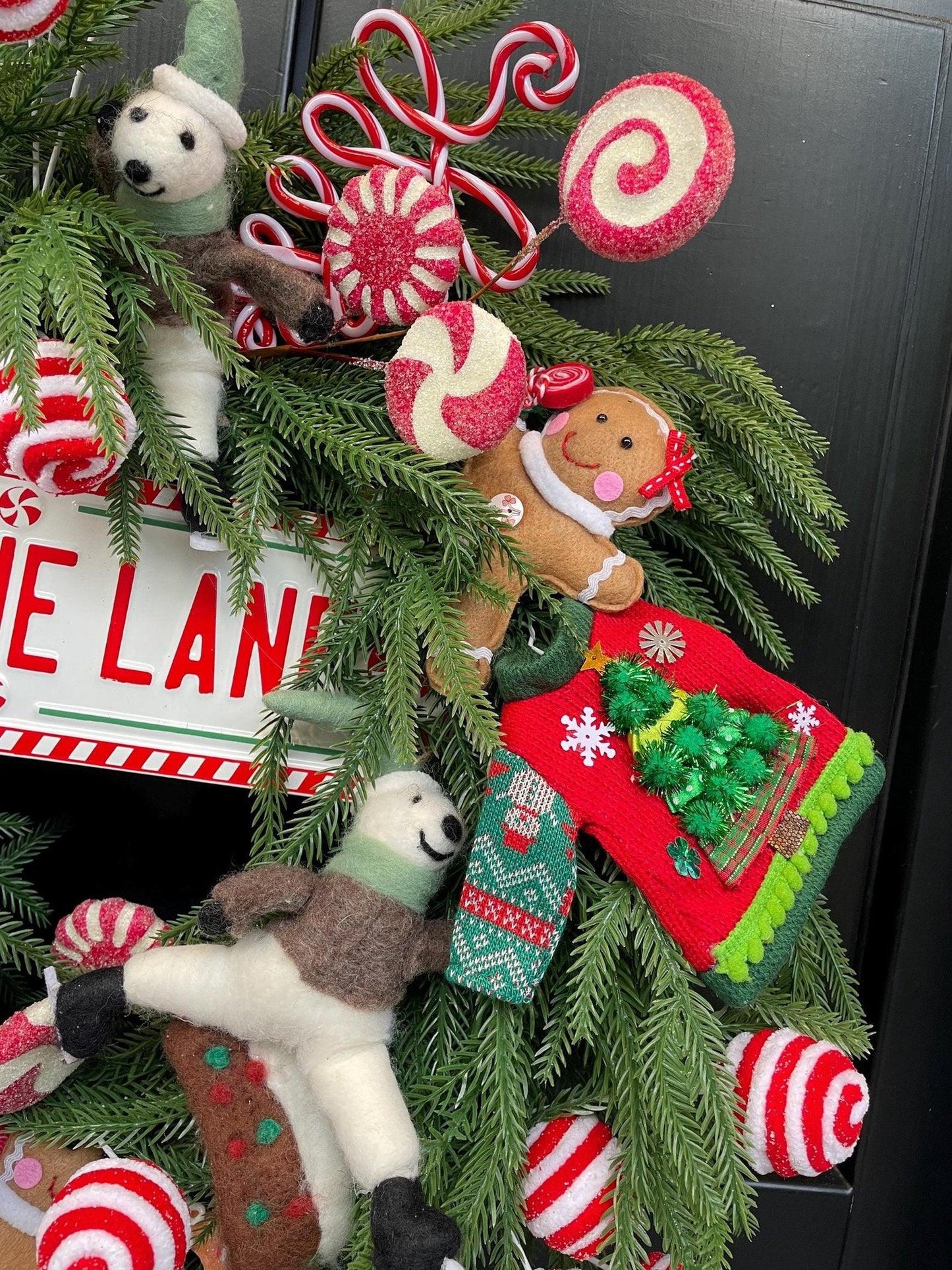 Luxury North Pole Christmas Wreath | Traditional Candy Cane Front Door Wreath | Red & Green Holiday Decor