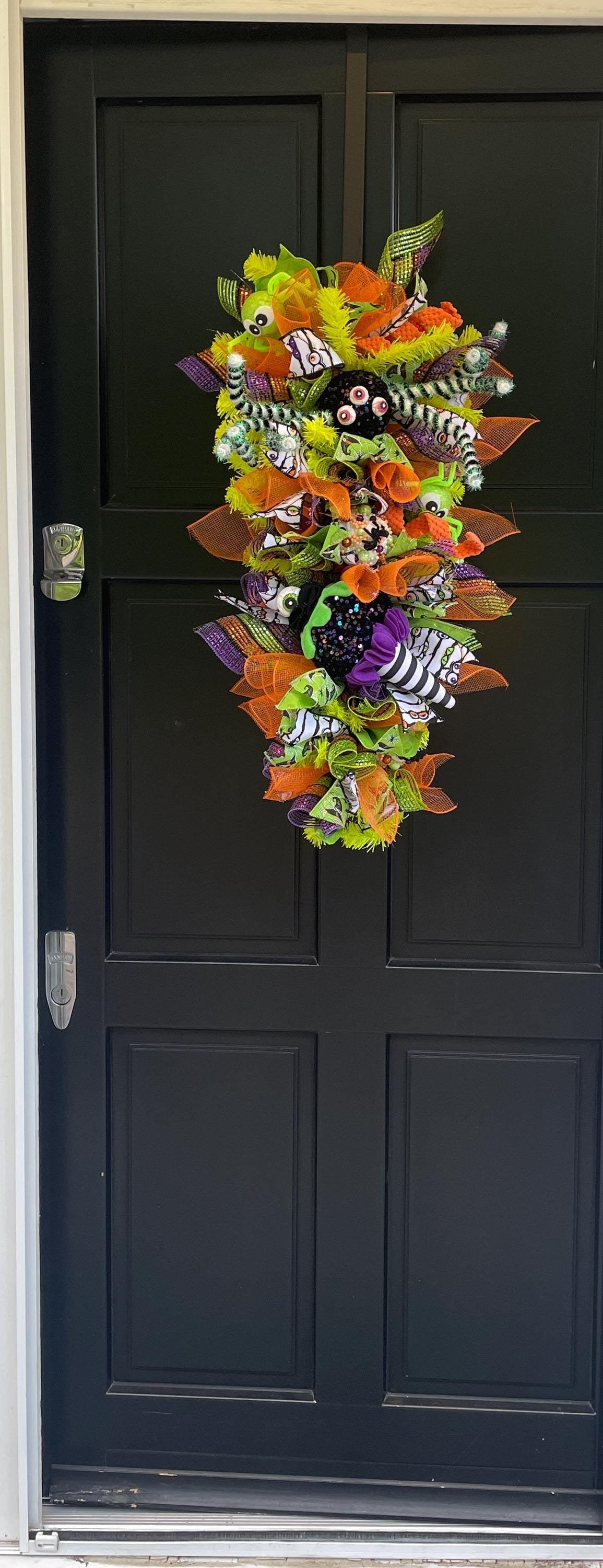 Luxury Halloween Teardrop Swag | Spider & Monster Long Door Wreath | 85cm (33.5")