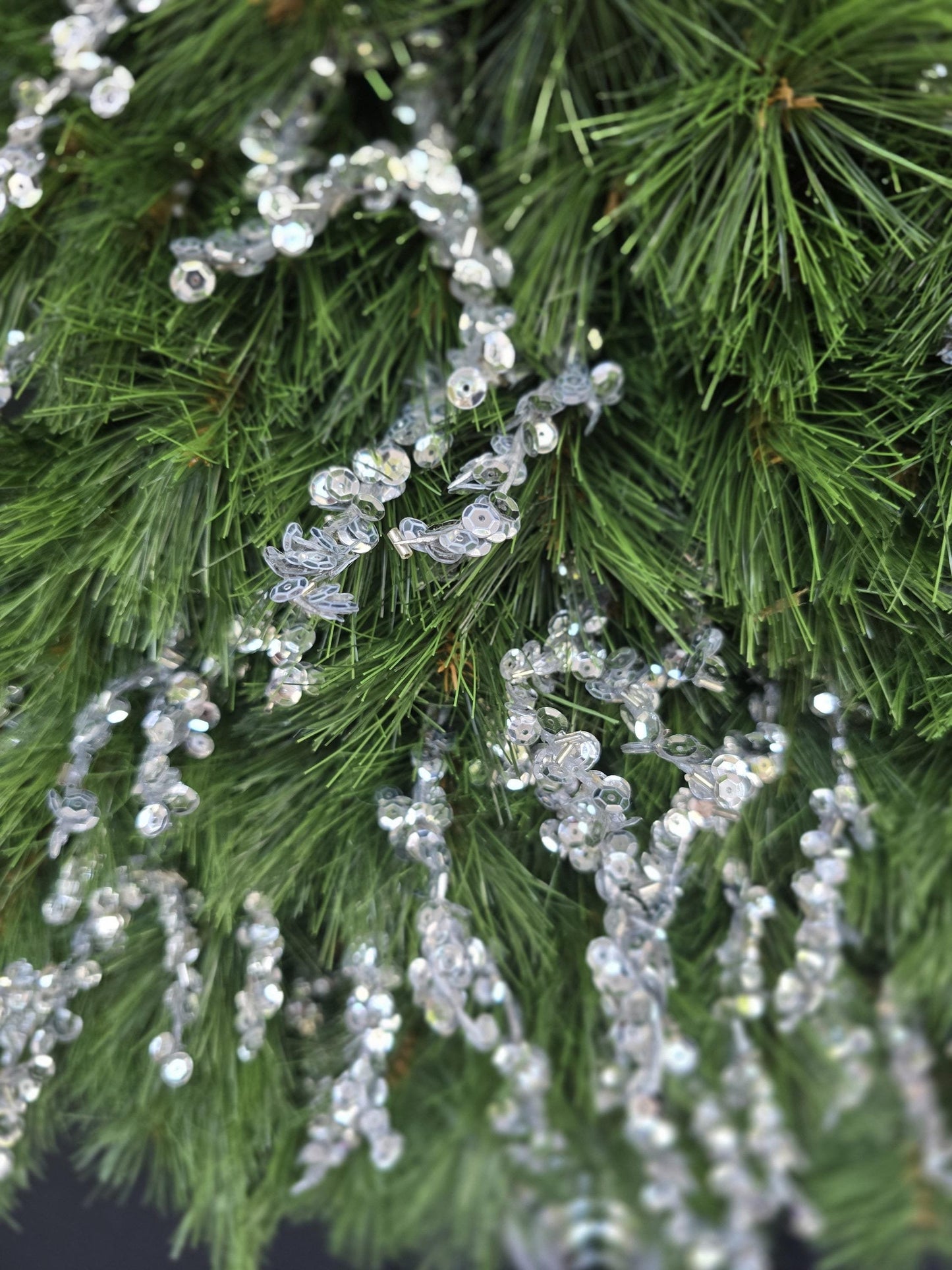 Luxury Christmas Tree Door Swag | Silver Green Christmas Tree Wall Hanging | Designer Front Door Decor | 50cm (20")