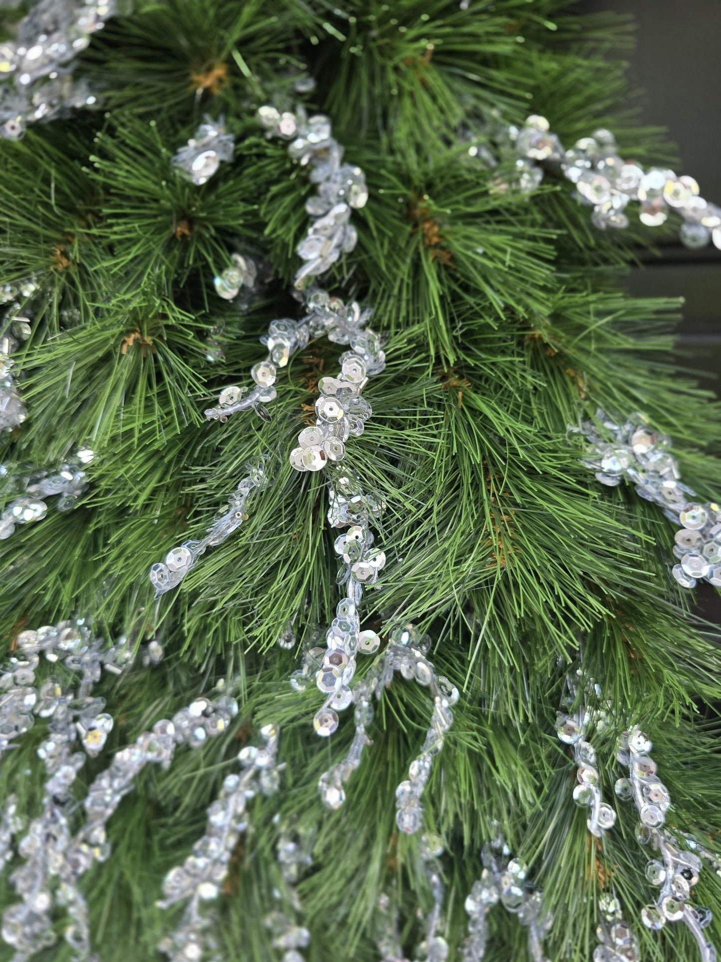 Luxury Christmas Tree Door Swag | Silver Green Christmas Tree Wall Hanging | Designer Front Door Decor | 50cm (20")