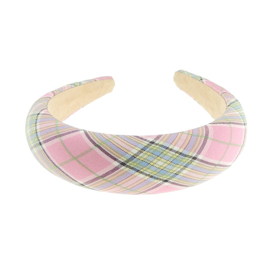 Wide High Sponge Puffy Bump Thick Fashion Formal Plaid Tartan Fabric Boho Vintage Headband Alice Band Women Hair Accessory Hairband Christmas Birthday Wedding Guest Bridesmaid Prom Holiday Orange