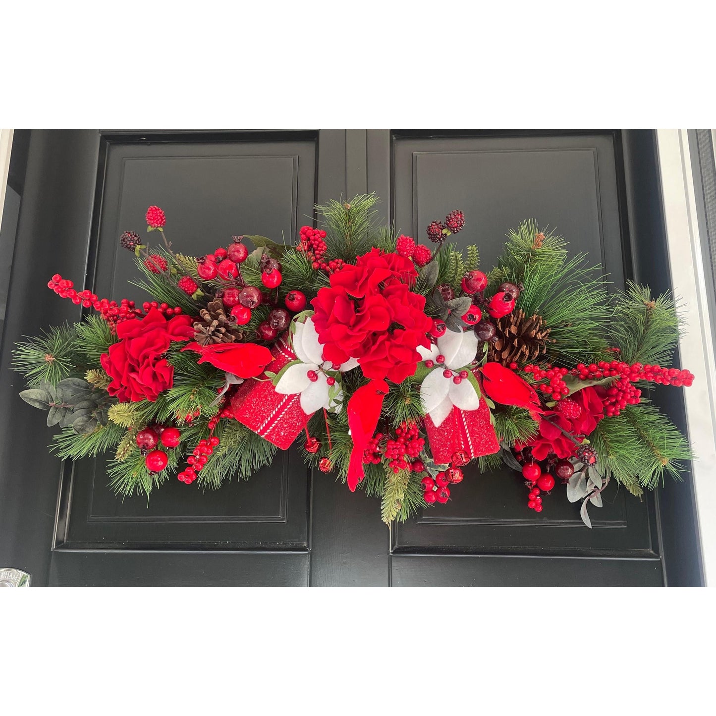 Traditional Red Green Christmas Wreath Front Door Luxury Home Decorations Xmas Winter Mantle Decor Holiday Wreath Advent Swag Xmas Farmhouse